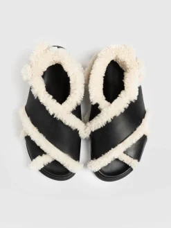 Sandals|Shoes|Saint and Sofia Isla Shearling Sandal - Black