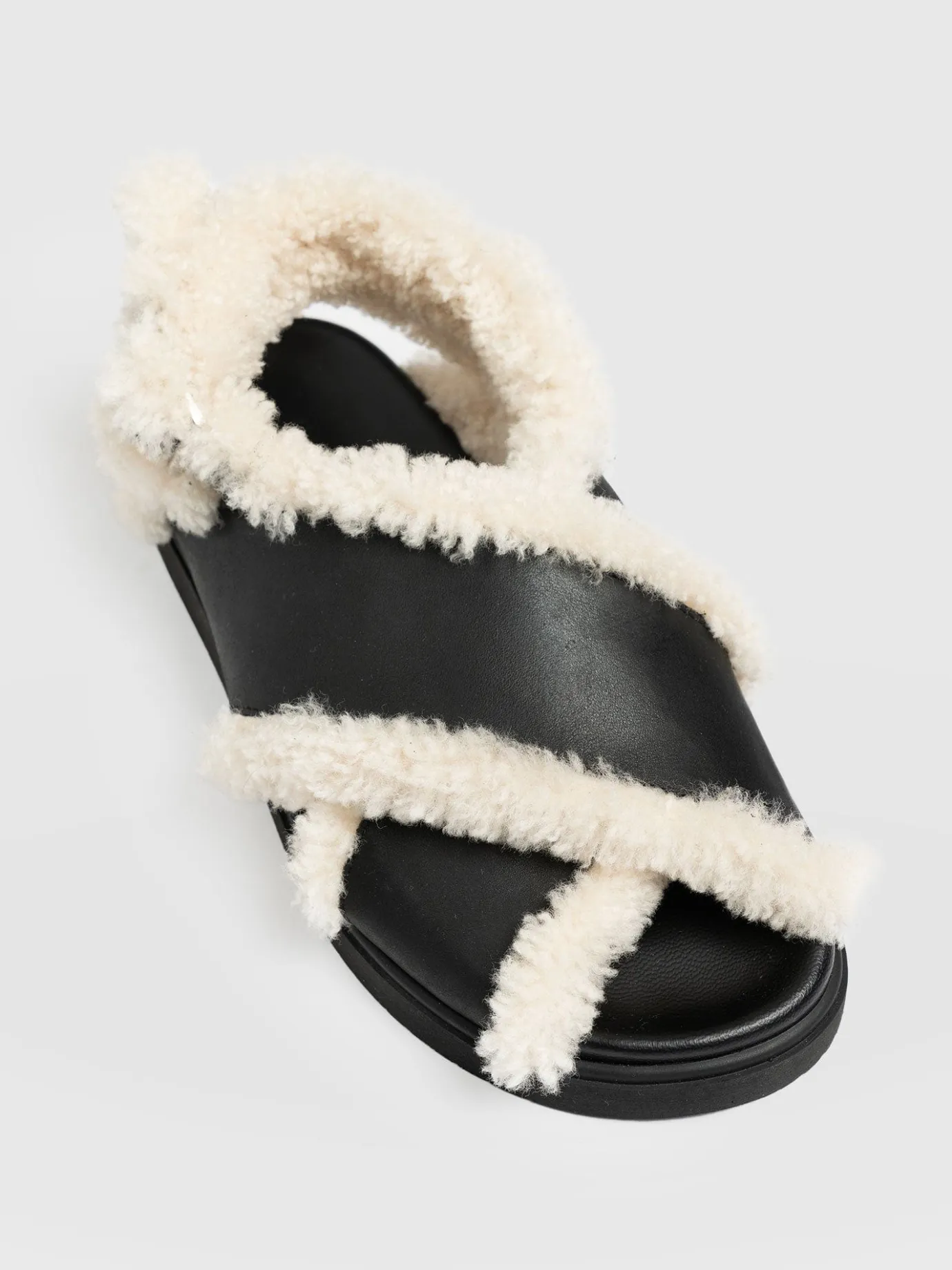 Sandals|Shoes|Saint and Sofia Isla Shearling Sandal - Black