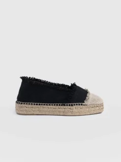 Shoes|Saint and Sofia Ivy Frayed Espadrille Pumps - Black