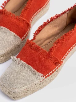 Shoes|Saint and Sofia Ivy Frayed Espadrille Pumps - Orange