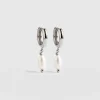 Silver Jewelry|Jewelry|Saint and Sofia Jacqueline Pearl Huggie Earrings - Silver