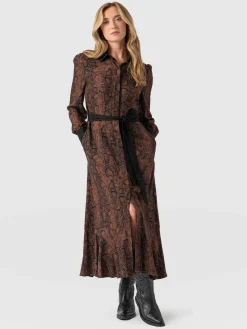 Dresses|Saint and Sofia Jacqueline Shirt Dress - Brown Snake
