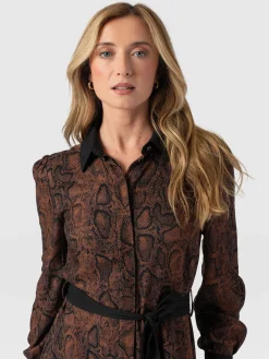 Dresses|Saint and Sofia Jacqueline Shirt Dress - Brown Snake