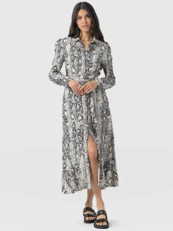 Dresses|Saint and Sofia Jacqueline Shirt Dress - Cream Snake