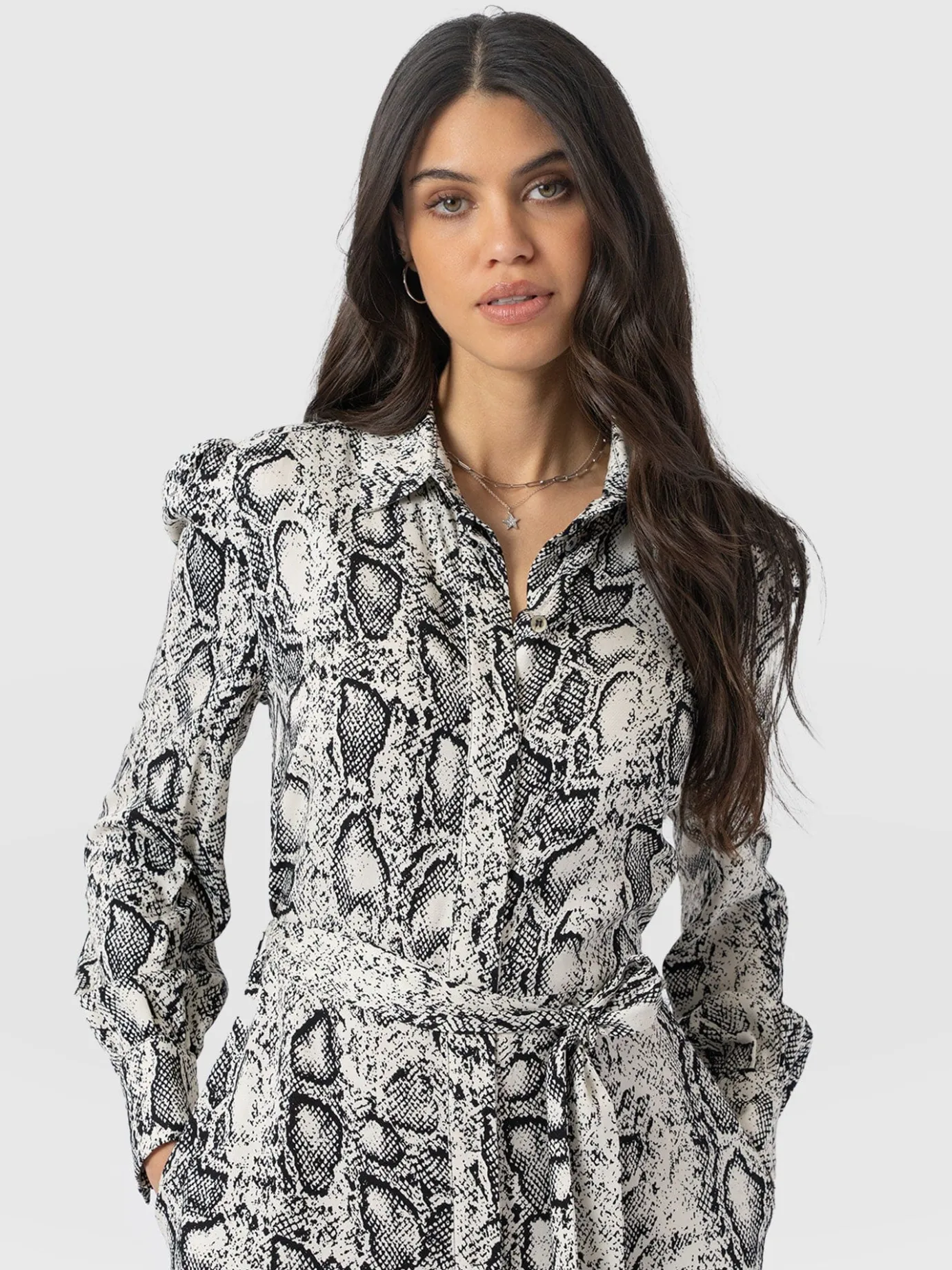 Dresses|Saint and Sofia Jacqueline Shirt Dress - Cream Snake