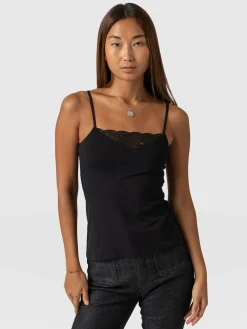 T-shirts & Tanks|Saint and Sofia Jersey Lace Cami - Black
