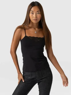 T-shirts & Tanks|Saint and Sofia Jersey Lace Cami - Black