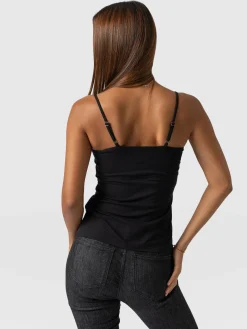 T-shirts & Tanks|Saint and Sofia Jersey Lace Cami - Black