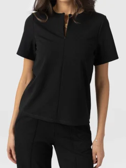 T-shirts & Tanks|Saint and Sofia Keller Zip Up Tee - Black