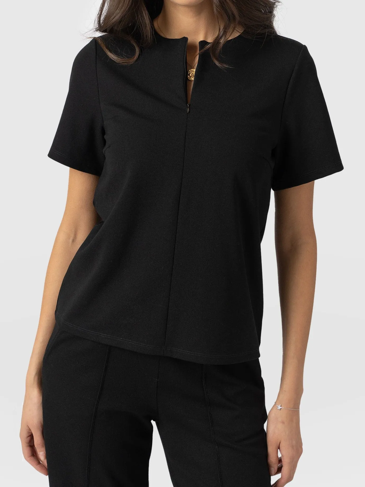 T-shirts & Tanks|Saint and Sofia Keller Zip Up Tee - Black
