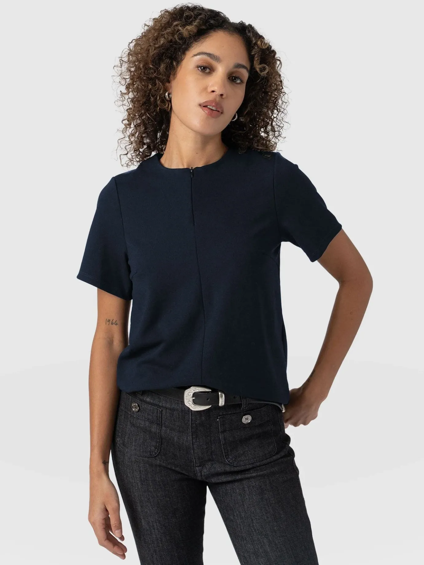 T-shirts & Tanks|Saint and Sofia Keller Zip Up Tee - Navy
