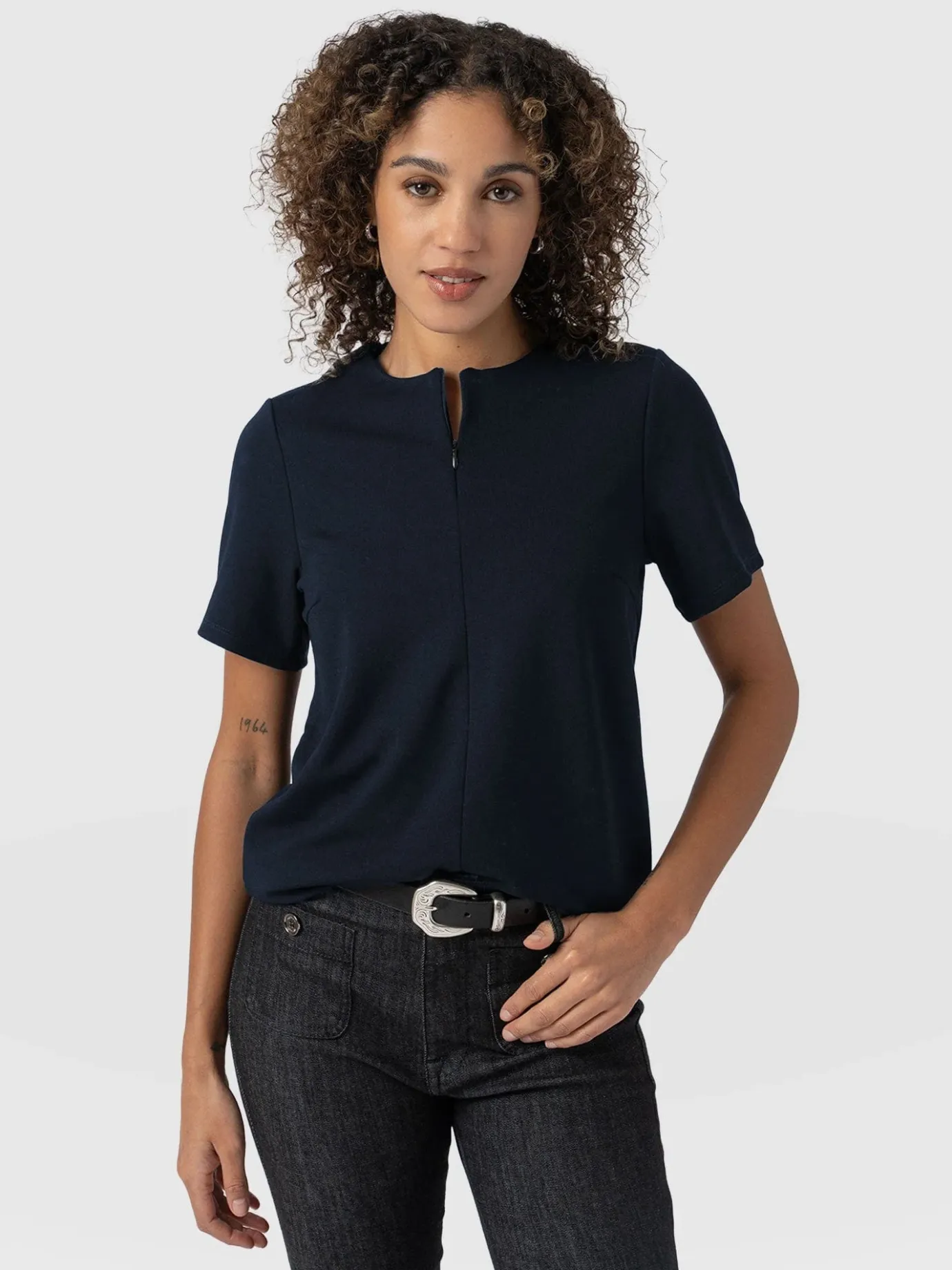 T-shirts & Tanks|Saint and Sofia Keller Zip Up Tee - Navy