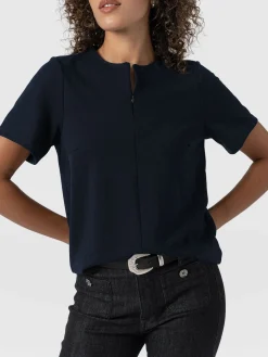T-shirts & Tanks|Saint and Sofia Keller Zip Up Tee - Navy