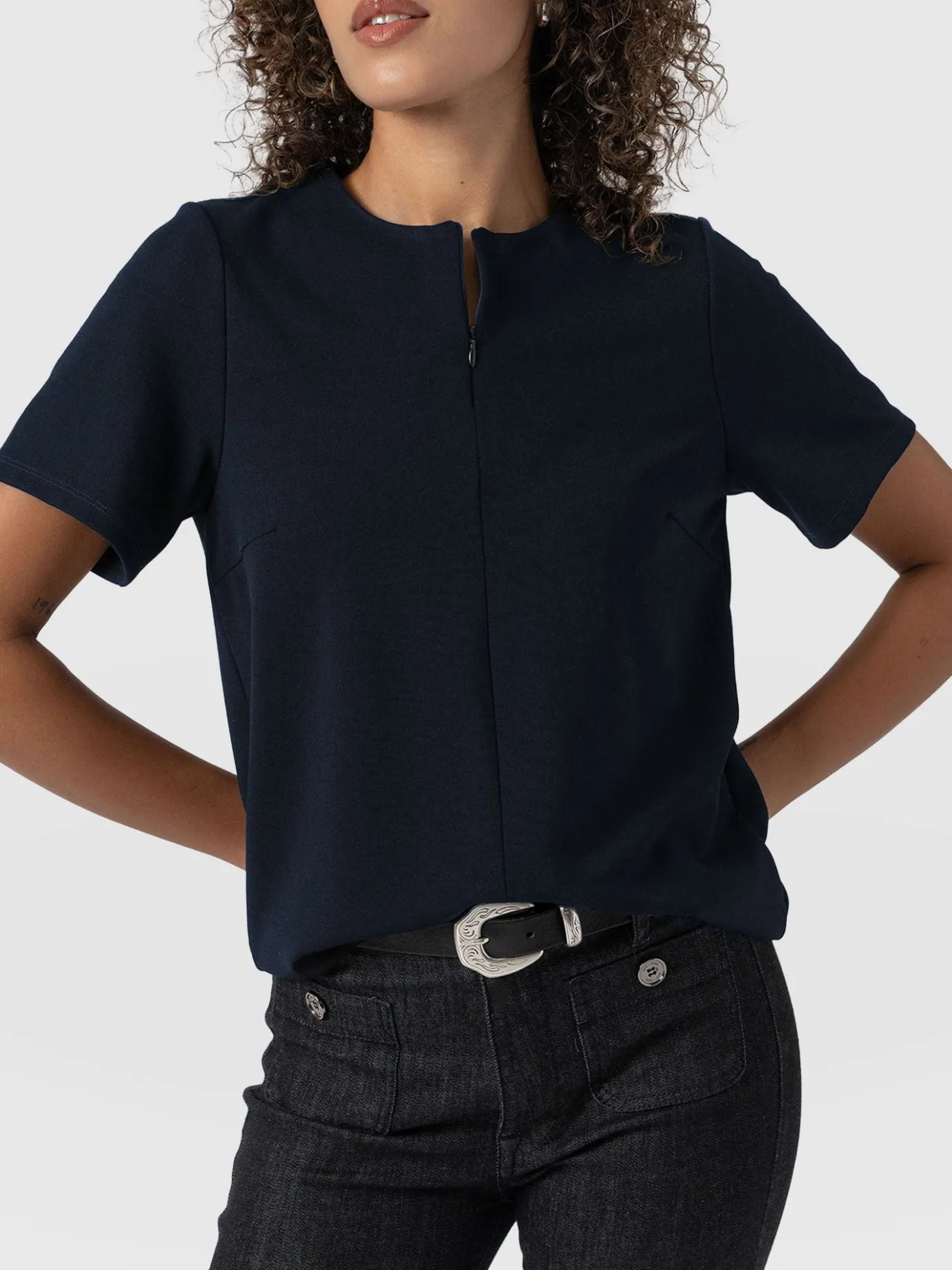 T-shirts & Tanks|Saint and Sofia Keller Zip Up Tee - Navy