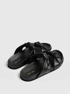 Sandals|Leather|Saint and Sofia Kingston Knot Sandal - Black