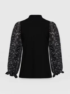 Blouses & Shirts|Saint and Sofia Lace Penny Puff Long Sleeve Top - Black