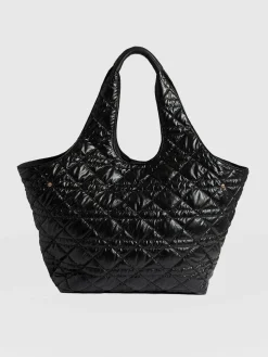 Accessories|Shoulder Bags|Saint and Sofia Large Stella Quilted Shoulder Tote Bag - Black