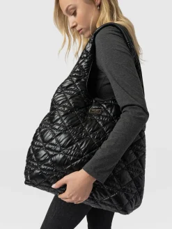 Accessories|Shoulder Bags|Saint and Sofia Large Stella Quilted Shoulder Tote Bag - Black