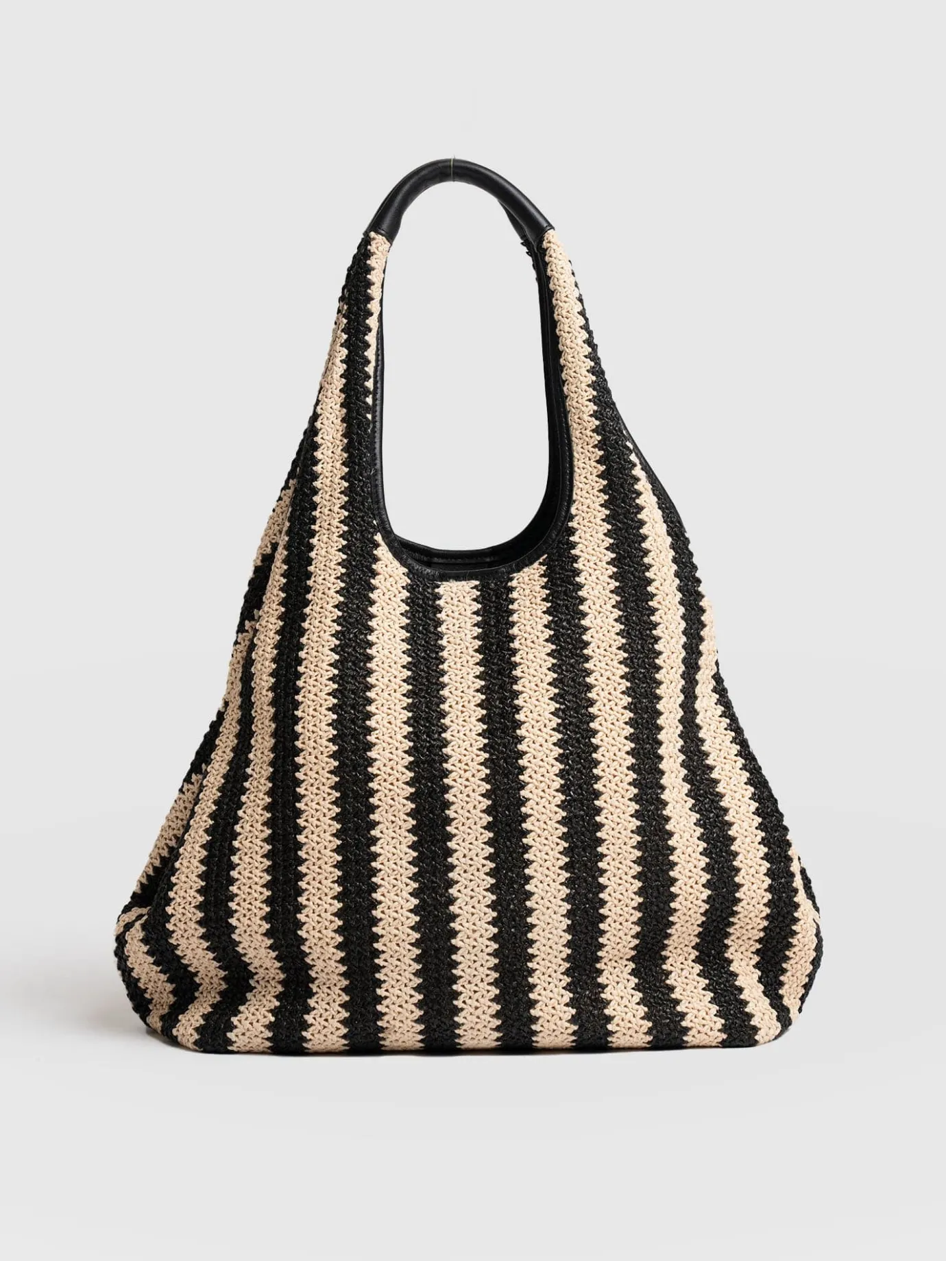 Accessories|Tote Bags|Saint and Sofia Large Stella Shoulder Tote Bag - Beige/Black Raffia