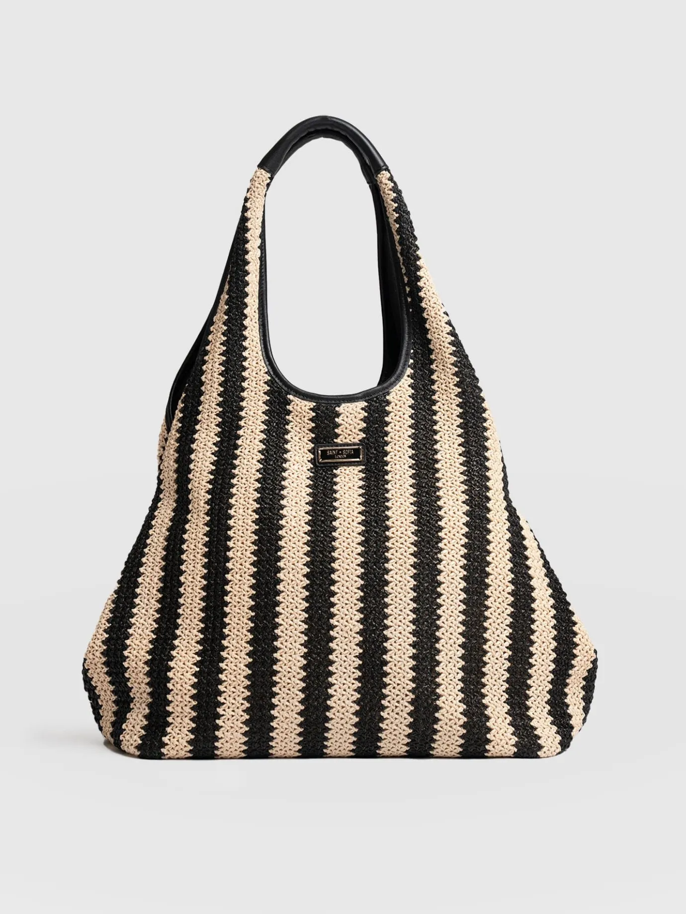Accessories|Tote Bags|Saint and Sofia Large Stella Shoulder Tote Bag - Beige/Black Raffia