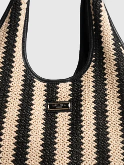 Accessories|Tote Bags|Saint and Sofia Large Stella Shoulder Tote Bag - Beige/Black Raffia