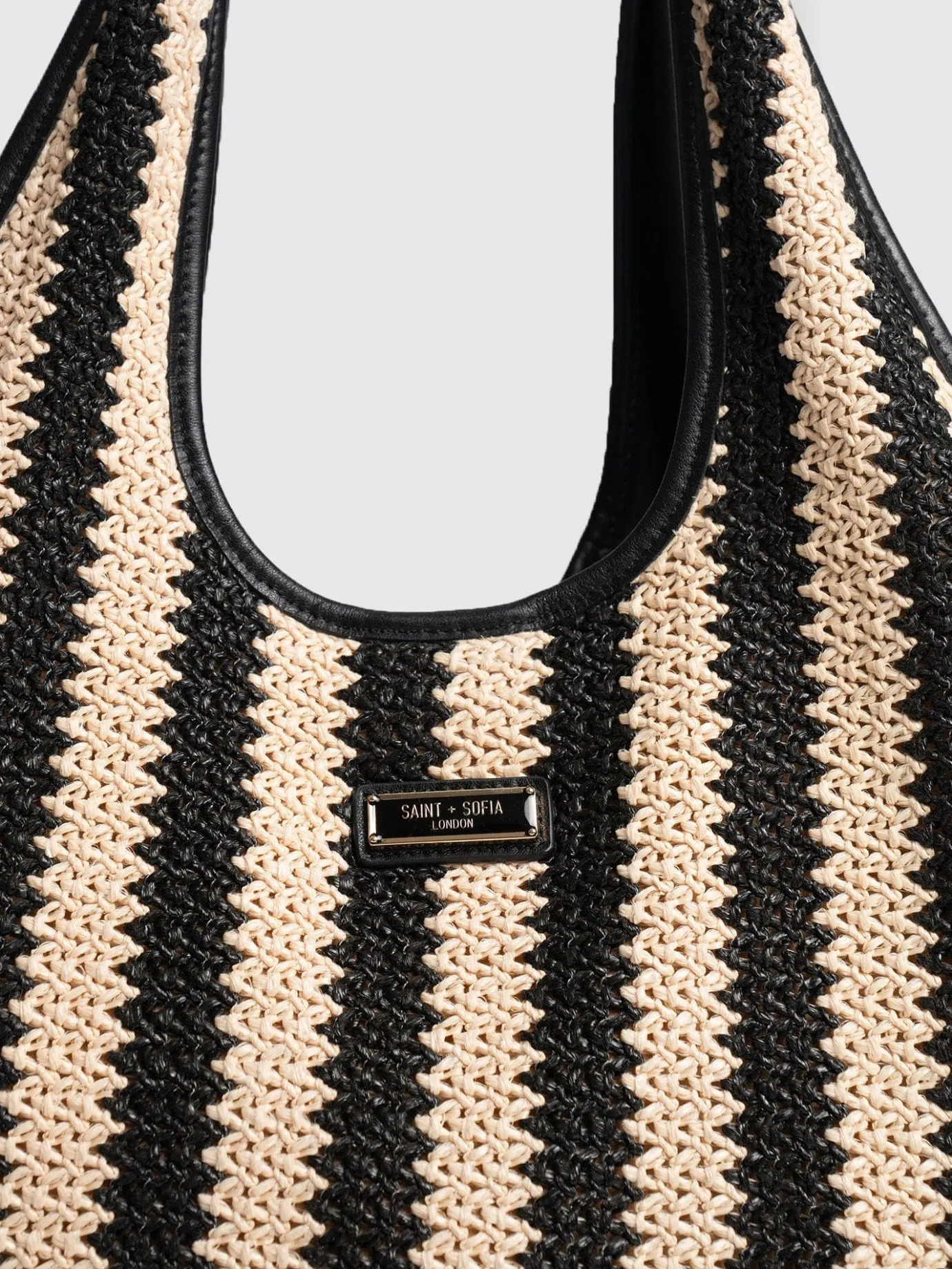 Accessories|Tote Bags|Saint and Sofia Large Stella Shoulder Tote Bag - Beige/Black Raffia