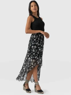 Skirts|Saint and Sofia Lexi High Low Skirt - Black Spring Floral