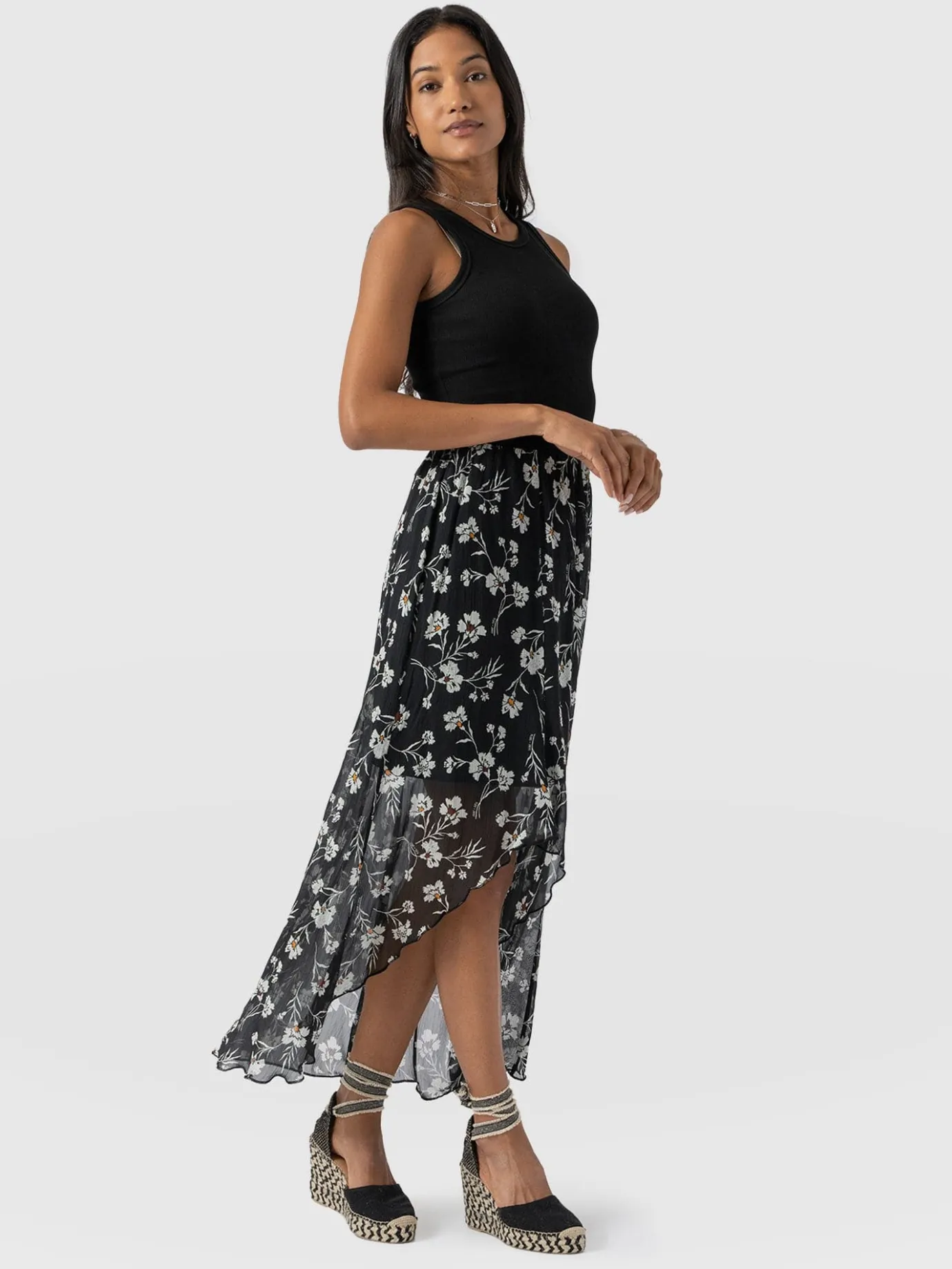 Skirts|Saint and Sofia Lexi High Low Skirt - Black Spring Floral