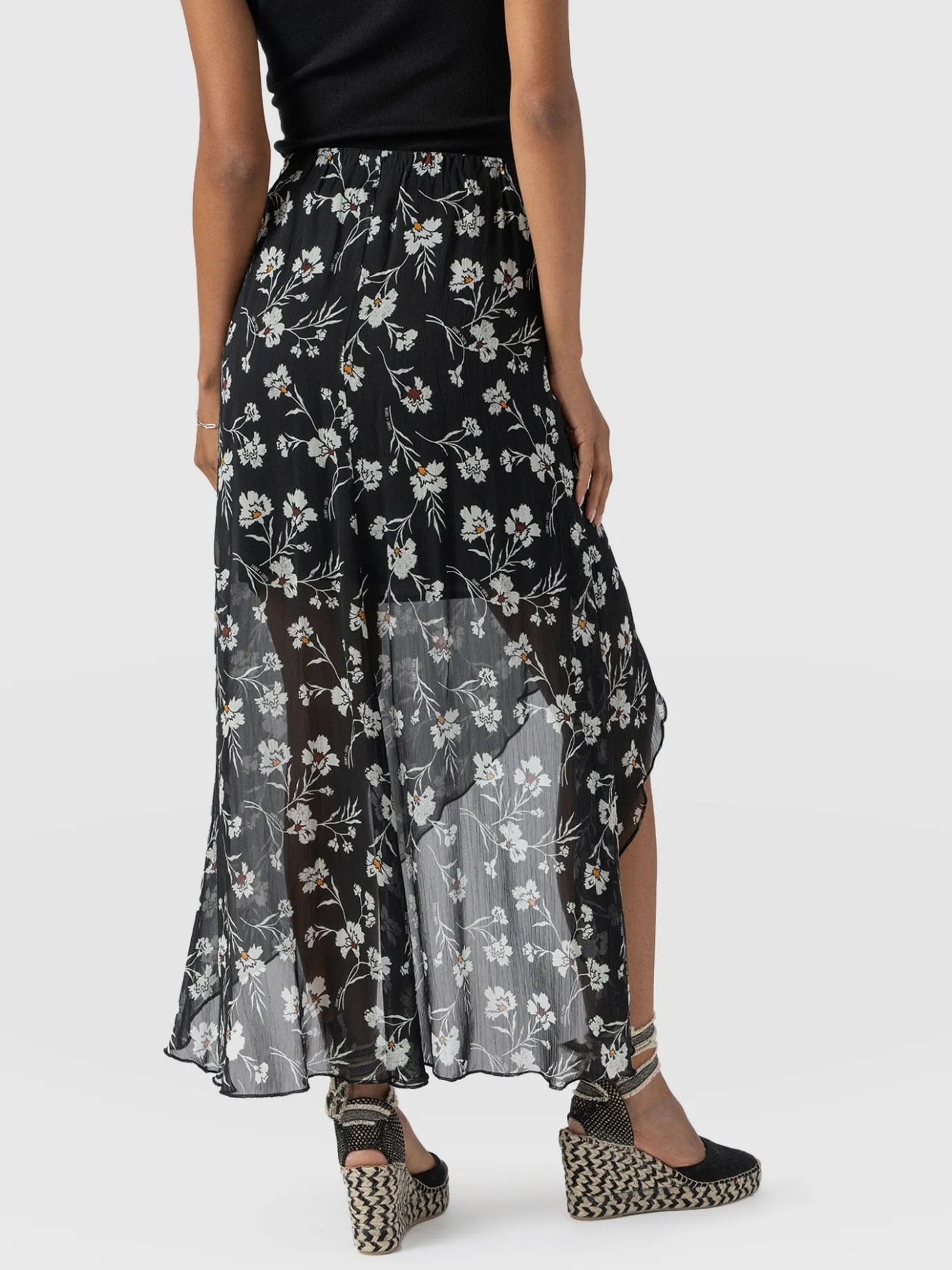 Skirts|Saint and Sofia Lexi High Low Skirt - Black Spring Floral