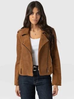 Coats & Jackets|Leather|Saint and Sofia Luther Suede Jacket - Camel