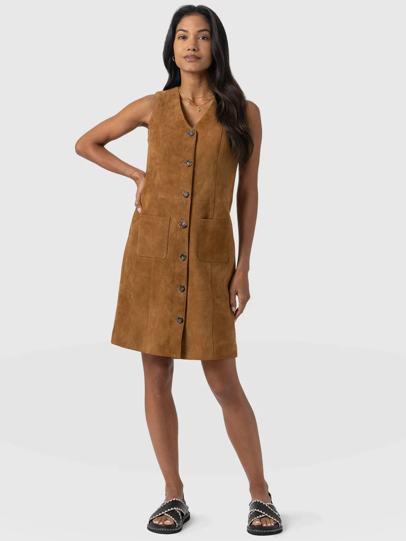 Leather|Dresses|Saint and Sofia Luther Suede Mini Dress - Camel