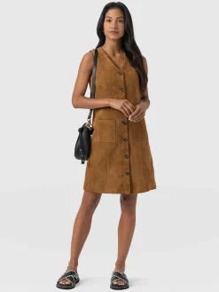 Leather|Dresses|Saint and Sofia Luther Suede Mini Dress - Camel