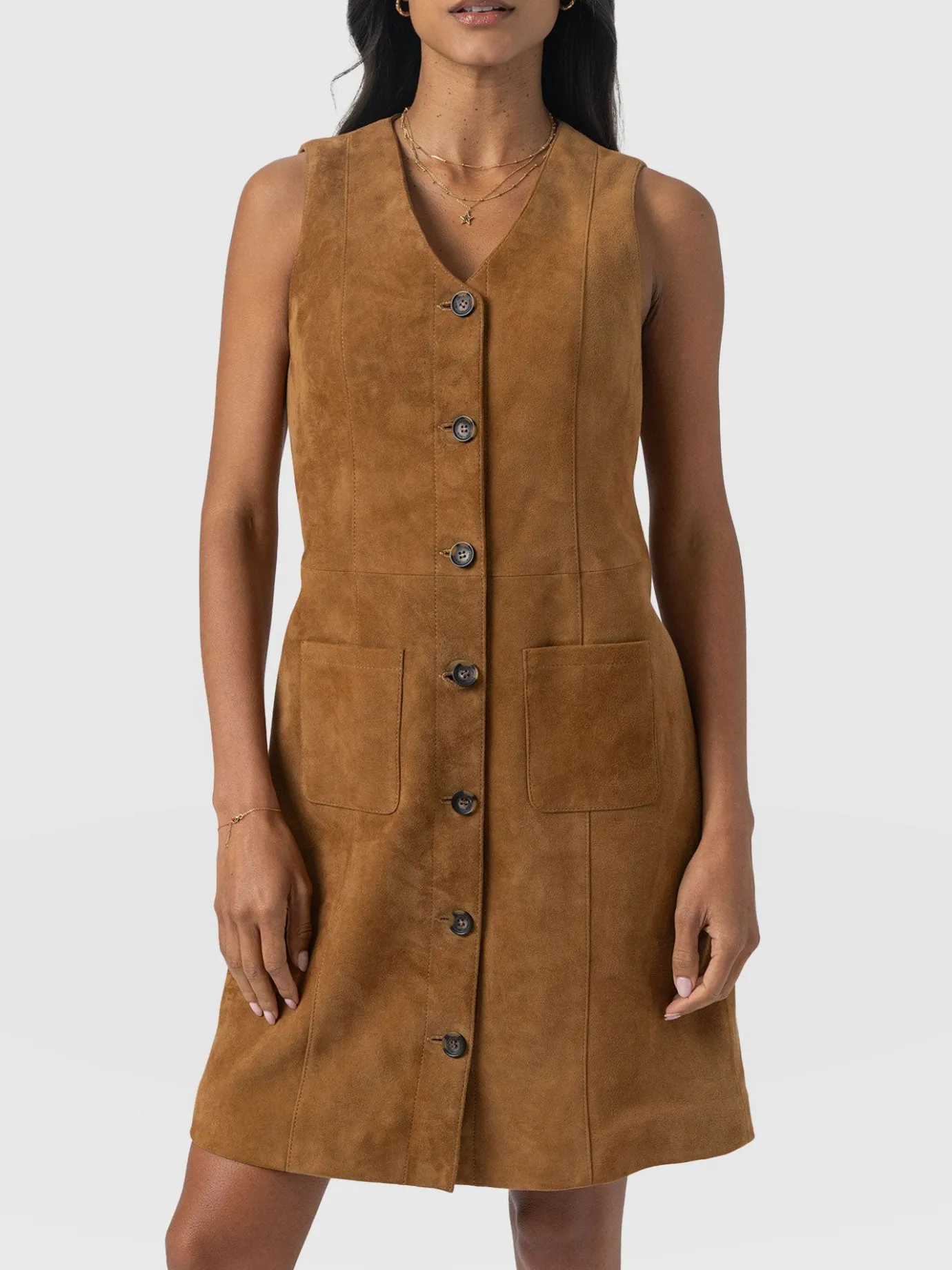 Leather|Dresses|Saint and Sofia Luther Suede Mini Dress - Camel