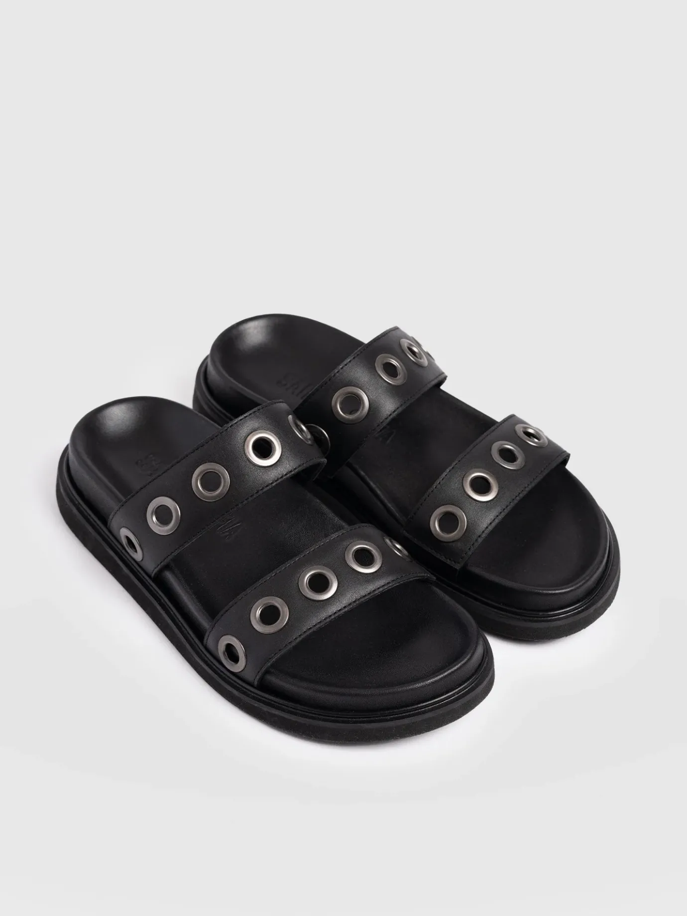 Shoes|Sandals|Saint and Sofia Madison Eyelet Slides - Black
