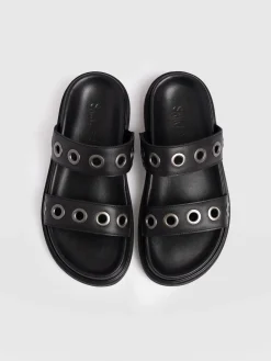 Shoes|Sandals|Saint and Sofia Madison Eyelet Slides - Black