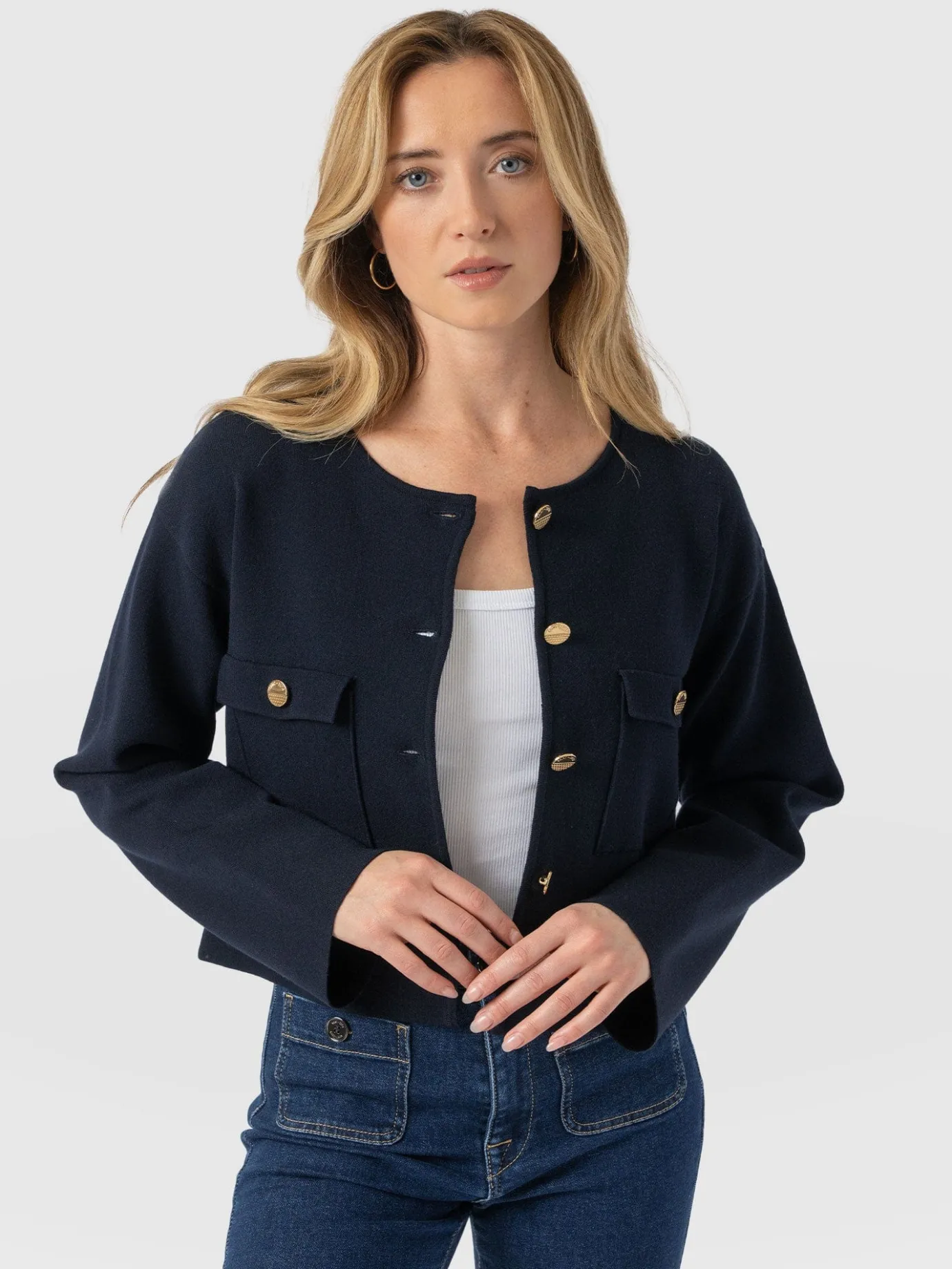 Coats & Jackets|Saint and Sofia Maeva Knit Jacket - Navy