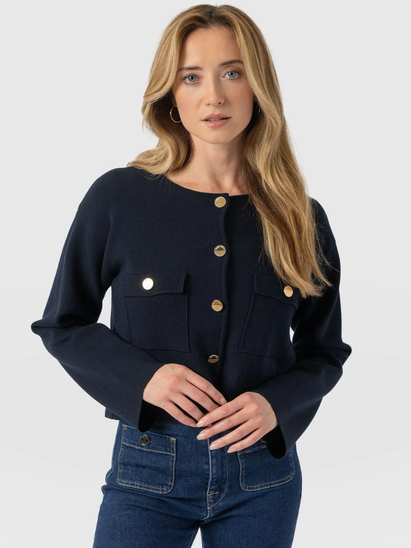 Coats & Jackets|Saint and Sofia Maeva Knit Jacket - Navy
