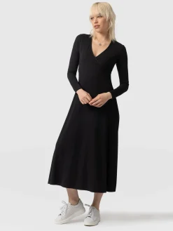Dresses|Saint and Sofia Maggie Wrap Midi Dress - Black