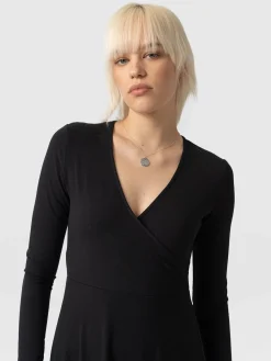Dresses|Saint and Sofia Maggie Wrap Midi Dress - Black