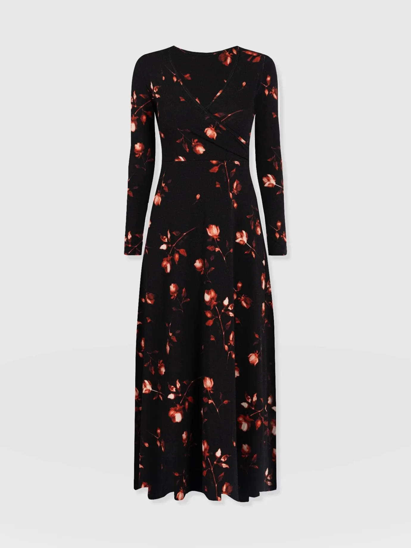 Dresses|Saint and Sofia Maggie Wrap Midi Dress - Dark Roses