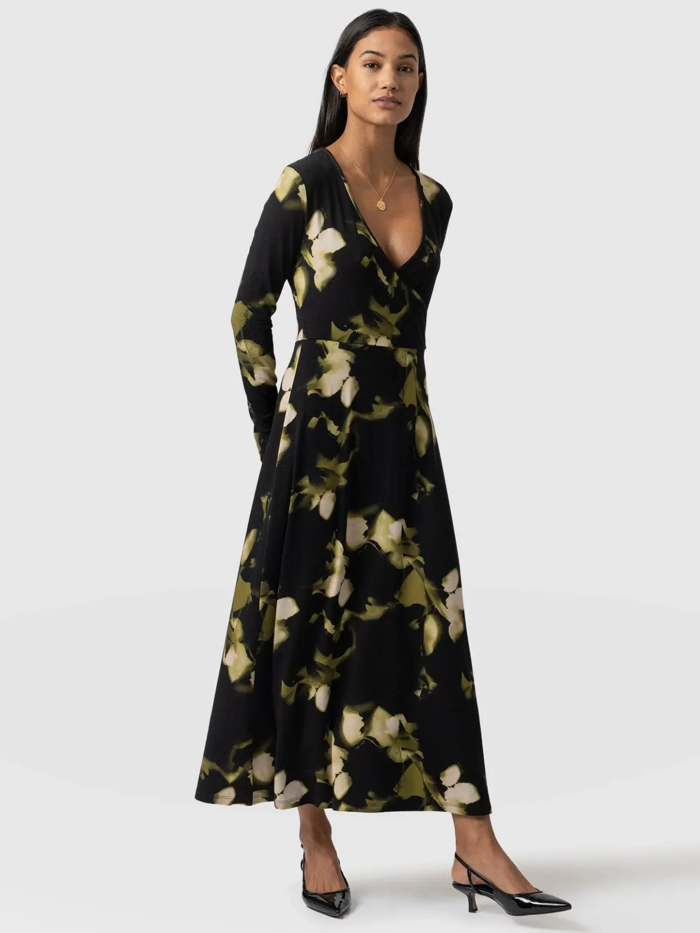 Dresses|Saint and Sofia Maggie Wrap Midi Dress - Green Aurora