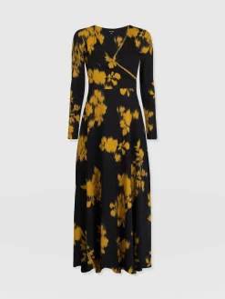 Dresses|Saint and Sofia Maggie Wrap Midi Dress - Yellow Fade Floral