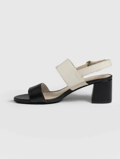 Shoes|Saint and Sofia Maida Block Heeled Sandal - Cream & Black