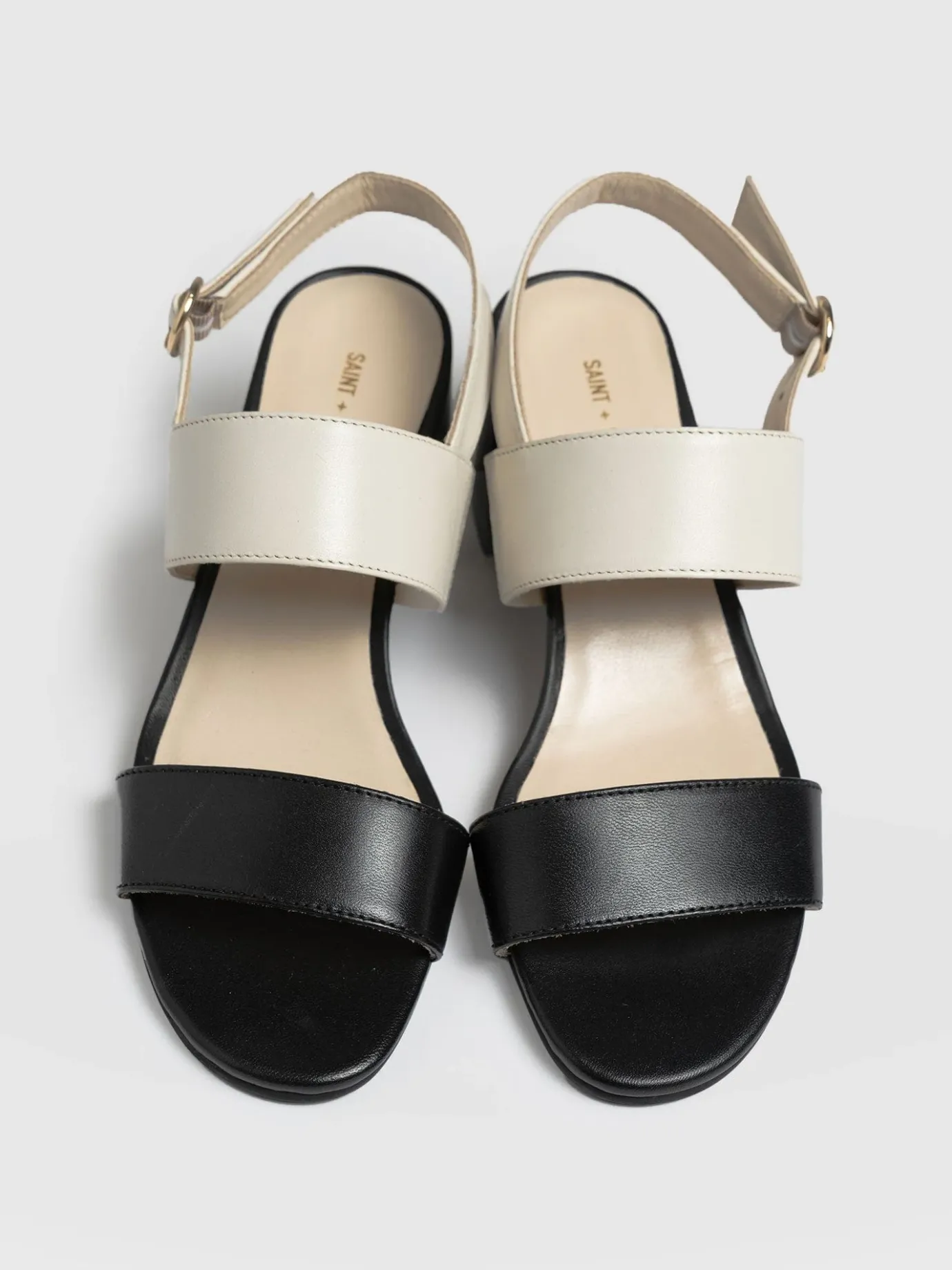 Shoes|Saint and Sofia Maida Block Heeled Sandal - Cream & Black