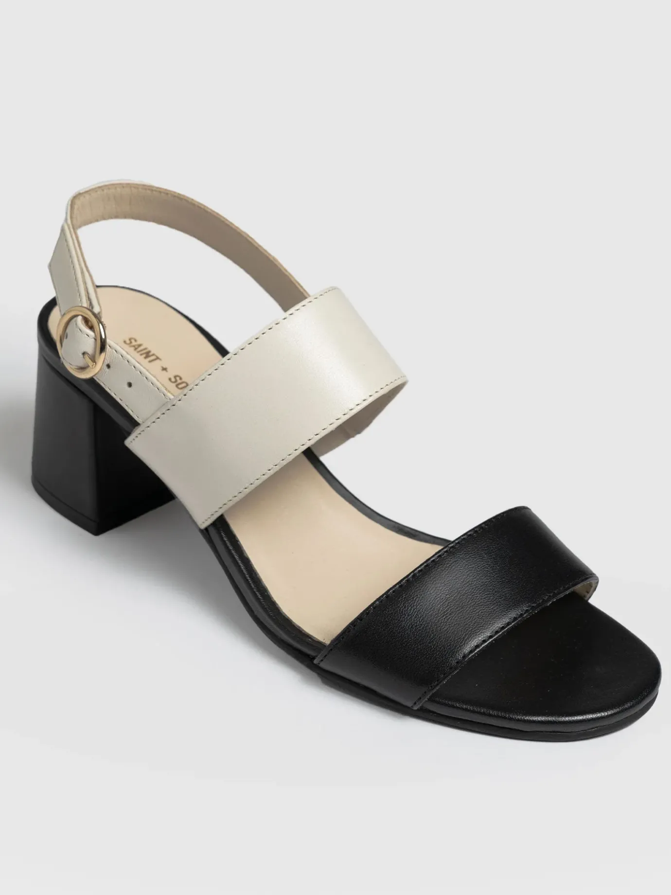 Shoes|Saint and Sofia Maida Block Heeled Sandal - Cream & Black