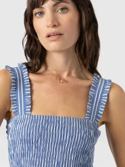 Dresses|Saint and Sofia Maya Shirring Dress - Blue Stripe