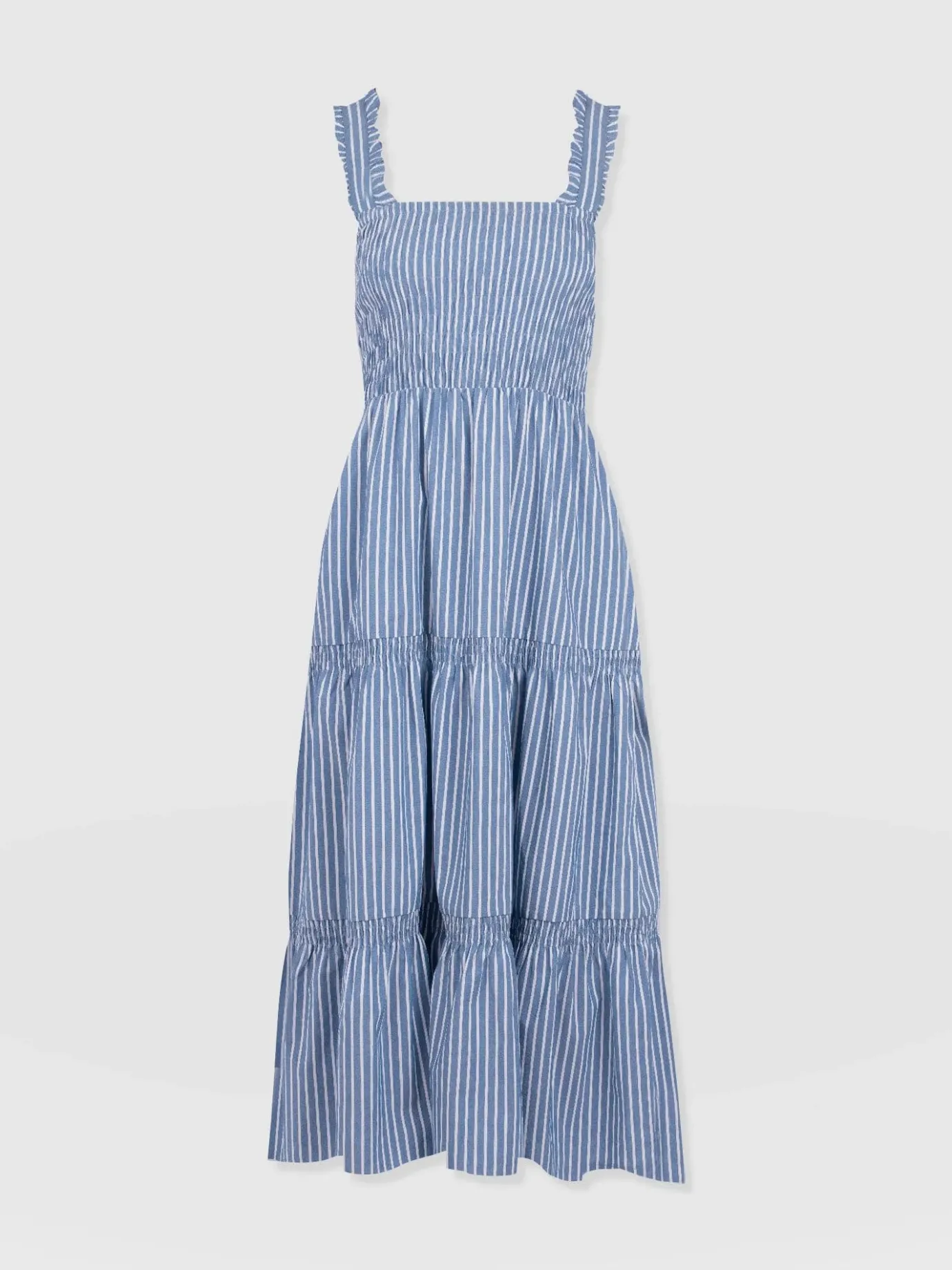 Dresses|Saint and Sofia Maya Shirring Dress - Blue Stripe