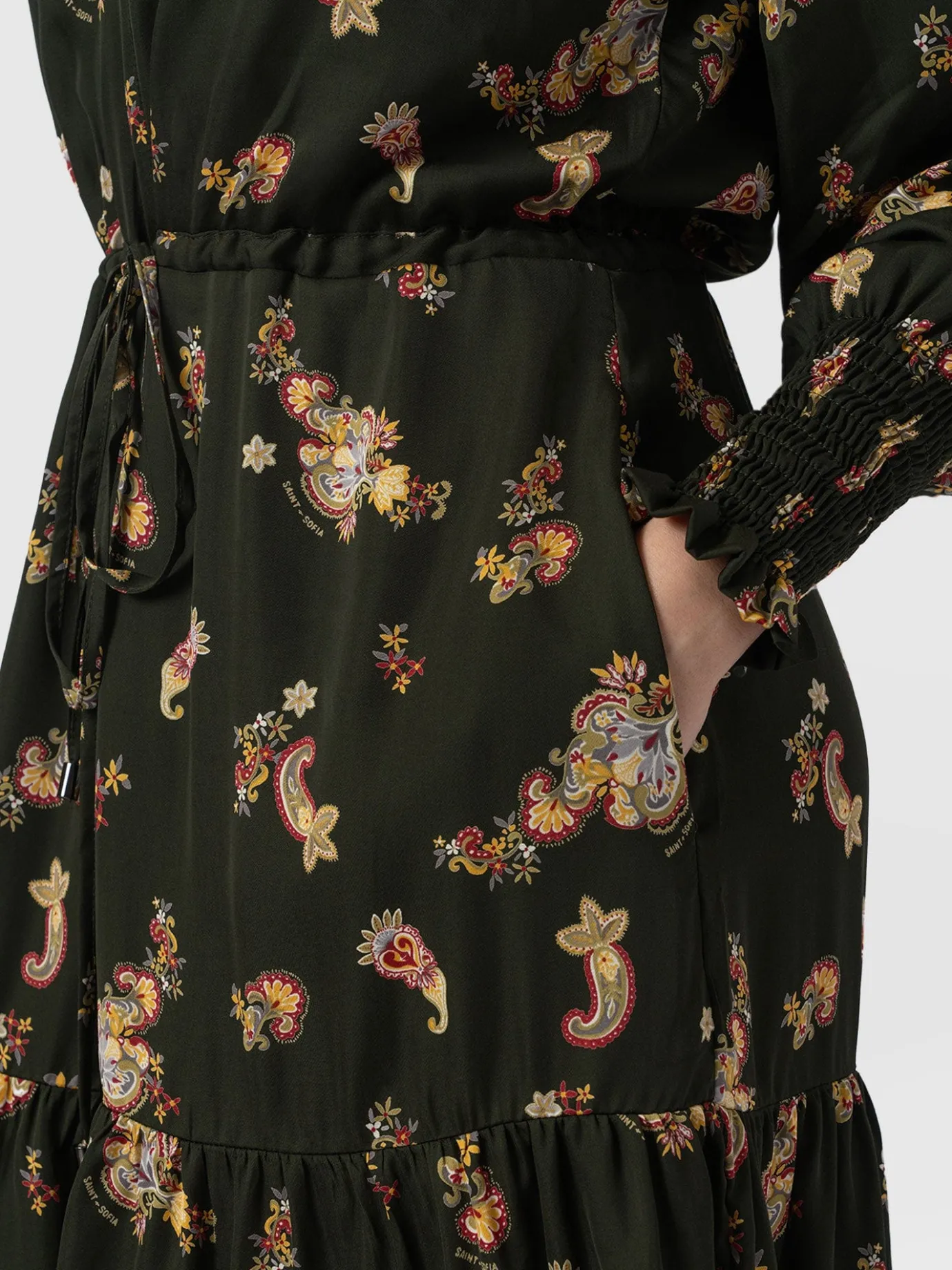 Dresses|Saint and Sofia Mini Olivia Zip Up Dress - Khaki Paisley