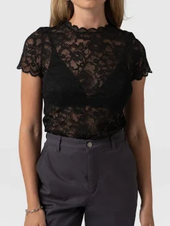 T-shirts & Tanks|Saint and Sofia Miranda Lace Short Sleeve Tee - Black
