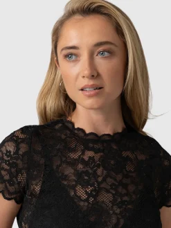 T-shirts & Tanks|Saint and Sofia Miranda Lace Short Sleeve Tee - Black